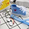 Porte-clés Mini toile 'Je t'aime' petites chaussures baskets de sport PVC rayure cuir corde porte-clés pour hommes et femmes sac à main à breloques