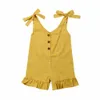 Jumpsuits 16y baby meisje katoen linnen kleding meisjes ruche romper kinderen jumpsuit zomer mouwloze knop overalls outfits 230303