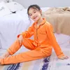 Pigiama Primavera Autunno Cardigan per bambini Pigiama set pigiameria in seta a maniche lunghe per adolescenti Bambini Ragazze Abbigliamento per la casa 2 pezzi Completo Pigiama per bambini 230306