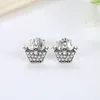 925 Silver Fit Pandora Earrings Crystal Fashion Women المجوهرات هدية الأذن روز الذهب التاج القلب اللانهائي للمجوهرات