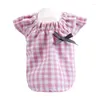 Dog Apparel Plaid Spring Summer Clothes Cotton Baby Shirt Bowknot Sweet Lady Cat Clothing For Small Dogs Yorkshire Pug Puppy