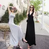 Casual Dresses 2023 Women's Long Dress Tank Top Sexy V Slim Floor Length Solid Color Single Needle Beach Party