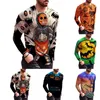 Camisetas masculinas de espessura para homens Halloween 3D Casual Halloween Manga longa Tops redonda Blusa de camiseta do pescoço