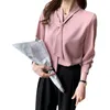 Kvinnors blusar 2023 Fashion Chiffon Women Blus and Tops Office Long Sleeve White Shirts With Tie V Neck Loose Female Clothing