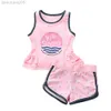 Endelar Girl Two Pieces Passar Children Letter Print Swimsuit 3-12 Year Kid Söt tecknad badkläder 2023 Baby Beachwear Bathing Suit W0310