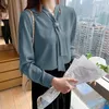 Kvinnors blusar 2023 Fashion Chiffon Women Blus and Tops Office Long Sleeve White Shirts With Tie V Neck Loose Female Clothing