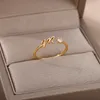 Kleine eerste letterringen voor vrouwen Goud Roestvrijstalen letter Vinger Verstelbare A-Z Ring Boho Aesthetische sieraden Bijoux Femme