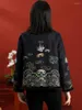 Damesgeuljagen Chinese stijl katoenjack dames kort wollen borduurwerk gesplitste stand kraag met één borsten dame m-3xl