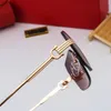 Fashion Gold Frame Rectangular Rimless Sunglasses Women Men Designer Leopard Carved Outdoor Beach Goggle carti Glasses Eyewear Multicolor