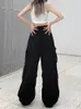 Женские штаны Capris Houzhou Harajuku Parachute Pants Y2K Streetwear Широкая нога мешковатые грузовые брюки Женская хиппи, корейский острый стиль, бегающий бег по спортивным штанам 230303