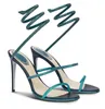 Summer Sexy Renescaovillas Cleo Sandals Shoes Crystal Spiral Wraps High Heel Lady Sandalias Elegant Brand, Party, Dress, Evening EU35-40