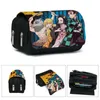 Bolsas de lápis Novo Slayer Demônio de Anime Kimetsu No Yaiba Bolsa de lápis de grande capacidade com zíper dupla com zíper para lápis Saco de armazenamento de carteira de armazenamento J230306