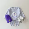 Giyim setleri Kore kızlar organik pamuk çiçekler sweatshirtpants 2 pcsset eşofman toddler kız kıyafetleri set kız kız butik kıyafetler 230303