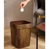 Waste Bins 14L Large Capacity Trash Can Retro Style Pressing Ring Plastic Garbage Bin Mimetic Wood Grain Kitchen Bathroom Square Waste Bins 230306