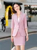 Abito da due pezzi da ufficio per ufficio da donna Office rosa donna blazer e gonna a 2 pezzi Set sottile gonna giuntura sottile lavoro uniforme lavoro business wear 230306