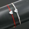 チャームブレスレットbppccr 2pcs/set crystal zircon love heart red thread braid bracelet 4mm銅ビーズ