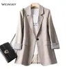 Women's Suits Blazers Fashion Business Plaid Suits Women Work Office Ladies Long Sleeve Spring Casual Blazer 230306