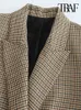 Costumes pour femmes Blazers TRAF Femmes Mode Plaid Double Boutonnage Blazer Manteau Vintage À Manches Longues Poches À Rabat Femme Survêtement Chic Vestes Femme 230303