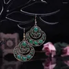 Boucles d'oreilles pendantes forme géométrique ovale alliage trou vert bohème perles rétro ethnique bijoux de mode pour les femmes