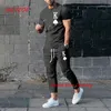 Мужские спортивные костюмы Летние мужские брюки Спортивный костюм из 2 предметов Сплошной цвет с 3D-принтом Футболка с коротким рукавомДлинные брюки Уличная одежда Мужская одежда 230306