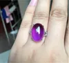 Cluster Rings Bague Améthyste Naturel Réel 925 Sterling Silvert Fine Purple Crystal 12 16mm Gemstone