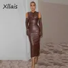 Casual Kleider XLLAIS PU Leder Party Abend Christmras Kleider für Frauen Sexy Mantel Bodycon Langarm Vestidos Dame High Street Kleidung Z0216