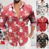 Erkekler Tişörtler Erkek Moda Gündelik Noel Dijital 3D Baskı Tatil Kapı Düğmesi Uzun Kollu Gömlek Bluz