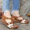 Sandalen zomer dames sandalen rond teen vintage naaien comfort dames wig schoenen mode vrouwelijk strand sandalias de mujer plus size z0306