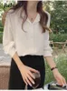 Blouses -shirts voor dames Jielur Witte shirts lange mouw met lange mouwen met één borsten knop Elegant kantoor dame v nek werk blouse vrouwen chique Korea top 230306