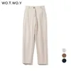 Women's Pants Capris WOTWOY High Waisted Straight Leather Trousers Women Zipper-Up Casual Fleece PU Leather Pants Female Black White Autumn Pants 230306