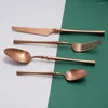 Dinnerware Sets Rose Gold Stainless Steel Tableware Set 16Pcs Travel Cutlery Western High-End Wedding Flatware Drop