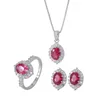 Liebhaber Royal Ruby Diamant-Schmuckset 925 Sterling Silber Ehering Ohrringe Halskette für Frauen Braut Verlobungsschmuck