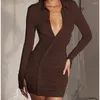 Casual Dresses Women's Buttons Elegant Autumn Spring Sexy Bodycon Ruched Holiday Mini Dress Y2K Female Office Clothing 2023