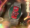 Fashion Famous Brand Watches Men Bee Snake Tiger Pattern Auto Date Quartz Nylon Fabric Leather Belt Diamonds Elegant Wristwatches Montre de Luxe Gifts