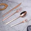 Set di stoviglie Set di posate in acciaio inossidabile 4 pezzi Stoviglie da cucina in oro rosa Cucchiaio Forchetta Coltello Posate da tavola