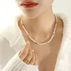 Choker Minar Classic Natural Freshwater Pearl Strand Beaded Necklace For Women 18K Gold Stainless Steel Beads Jewelry