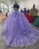 Lila lila utanför axeln quinceanera klänningsapplikationer födelsedagsfest klänningar pärlstav boll klänning prom klänningar vestido de 15 anos