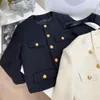 Jaquetas femininas de grife com botão simples, curtas para mulheres, vintage elegante, preto, decote em O, tweed, casaco feminino, roupas de inverno 230306