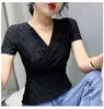 Koszule damskie 2023 Summer Jacquard Weave Cotton T-shirt Chicka seksowna bolenna diament