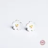 Stud -oorbellen lko Real 925 Sterling Silver Cherry Blossom Flower For Girl Simple Cute Ol Style Ear studs Dames sieraden Gift