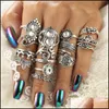 Klusterringar sier vintage snidad openwork palm hjärtformad opal kronblad joint ring 16 stycken set dam droppleverans smycken dhwii