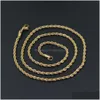 Łańcuchy Hip Hop 18K Gold Stated Stael Stael M Twisted Rope łańcuch damski Dzieciak Naszyjnik dla mężczyzn HIPHOP Biżuter