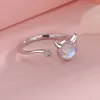 Romantic Angel and Demon Wings Couple Rings For Women Goth Fashion Moonstone Adjustable Opening Finger Men's Ring Party Jewelry