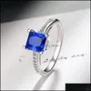 Bagues de cluster Square Zicron Bague Sier Plaqué Fantasy Colorf Amitié Patery Bijoux Cadeau Dames Fille Taille 5 6 7 8 9 10 Dro Dhnah