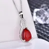 Pendant Necklaces Vintage Style Trendy In Korean Retro Long Drop Necklace Silver Chain Green&Red Water Stone Bohemian Pendants Crystal