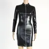 Casual Dresses High Neckband Zip Lace Up Women PU Leather Dress Black Bandage Long Sleeve Stretch Bodycon Faux Club Party Ddlg