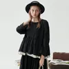 Blouses pour femmes Leorlax Design original 2023 Automne et hiver Points ronds Boucle de cou Chemise à manches longues japonaise Couture Top noir