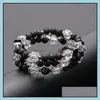 Brins de perles Cadeau parfait pour la personne que vous aimez Bracelet à enroulement en cristal carré naturel Mode Pierre de lave Femmes et hommes Drop D Dh2NF