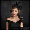 Hats Top Hat Female British Wild Black Linen Yarn Veil Feather Bride Handmade Headdress Women Hair Summer Drop Delivery Wedding Part Dhsty