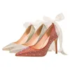 Moda Bahar Yeni Sonbahar Kadın Yüksek Topuklu Gümüş Düğün Ayakkabıları Stiletto Sandalı Toe Slip-On Bling Lüks Bayanlar